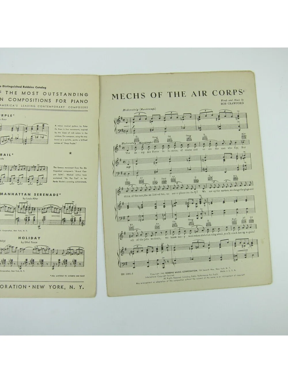 Sheet Music Mechs of the Air Force US Military Song Robert Crawford Vintage 1942